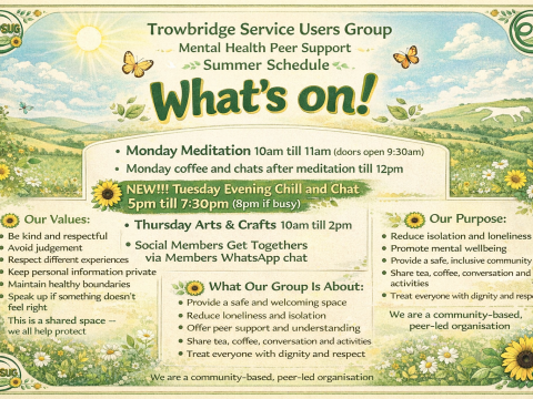 Trowbridge Service Users Group: Mental Health Peer Support Summer Schedule 2026 Trowbridge Service Users Group: Mental Health Peer Support Summer Schedule 2026